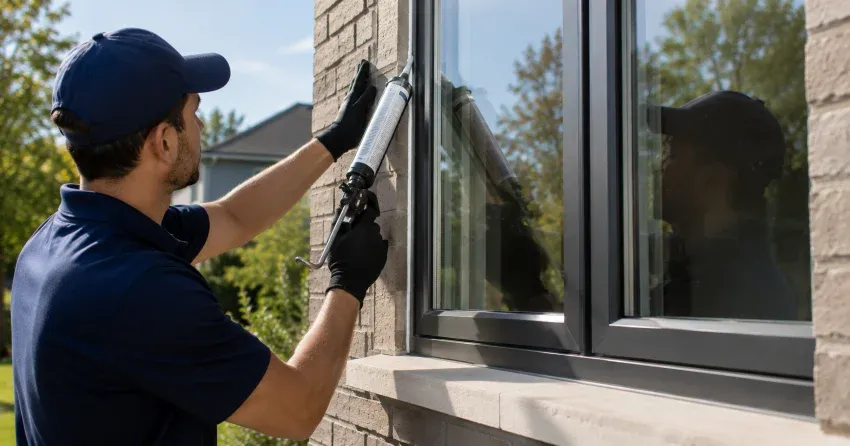 Aluminum window frame with double glazed insulated glass unit installed in a residential wall in Port Credit, Mississauga