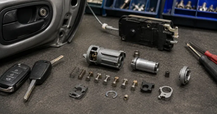 technician testing a car key fob during Car Lock Repair Sheridan, Mississauga