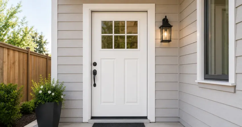 technician installing exterior door frame in Churchill Meadows, Mississauga