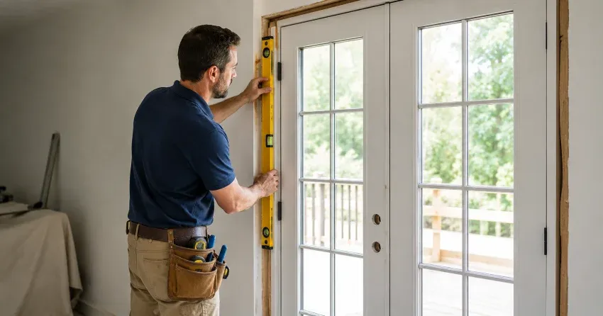 newly installed French doors with divided glass panes in Churchill Meadows, Mississauga