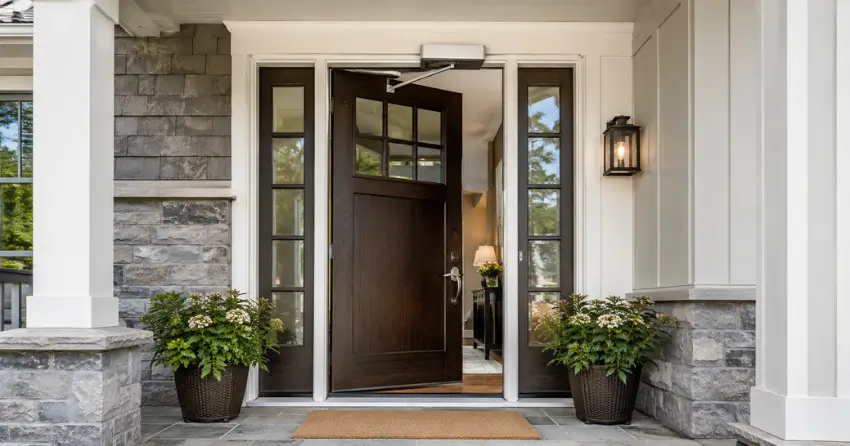 residential automatic door opener installed on exterior entry door in Lisgar, Mississauga
