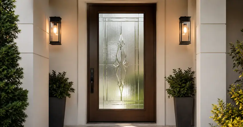 decorative frosted glass panel installed in a front door in Rathwood, Mississauga