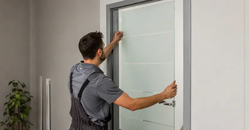 frosted glass interior door panel installation in Mississauga
