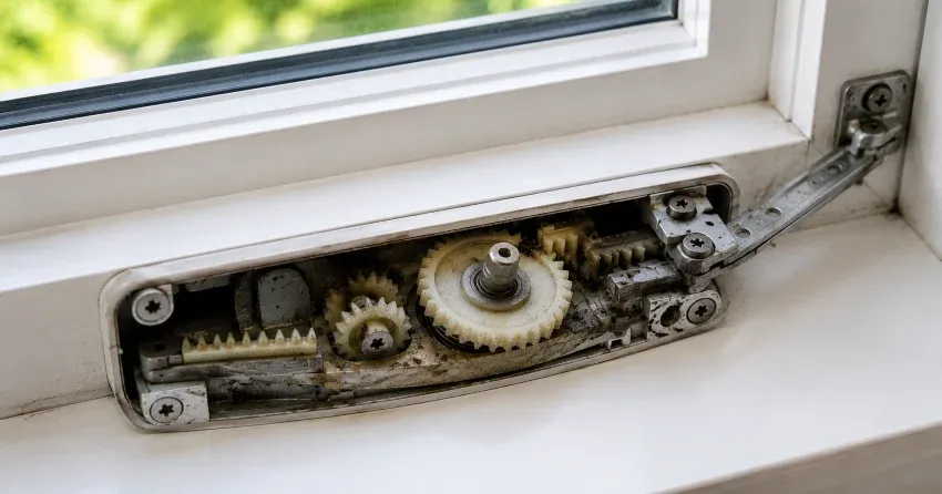 technician replacing casement window crank operator in Erin Mills, Mississauga home