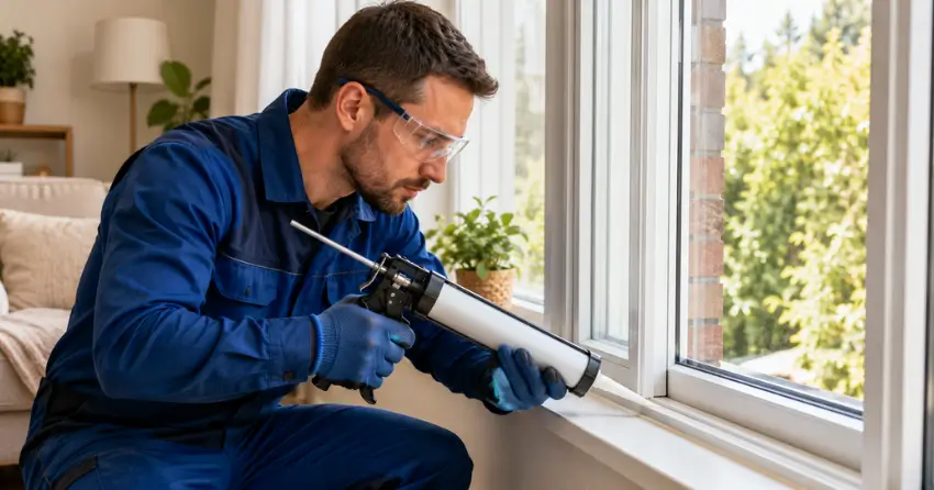 technician repairing window seal and frame in Mississauga