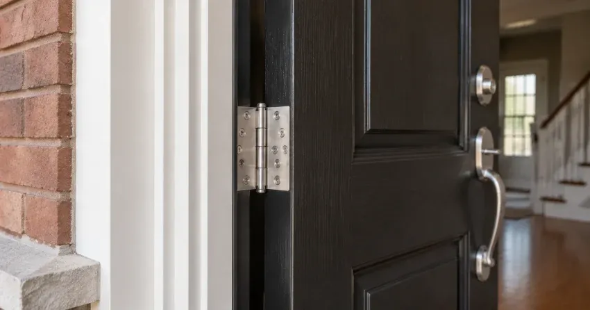 technician repairing a front door lock and frame in Dixie, Mississauga