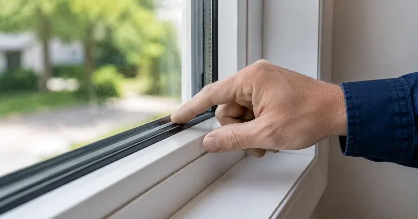 technician inspecting window glass seal in Mississauga